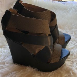 Black & brown snake strappy wedge heels (size 8)
